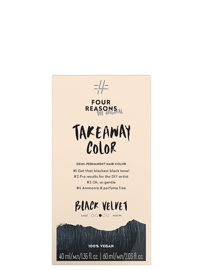 Four Reasons Original Takeaway Color - Black Velvet - 1.0 Black - Demi-Permanent Hair Color - Ammonia-Free and Fragrance-Free Hair Dye - 100% Vegan &amp Cruelty Free