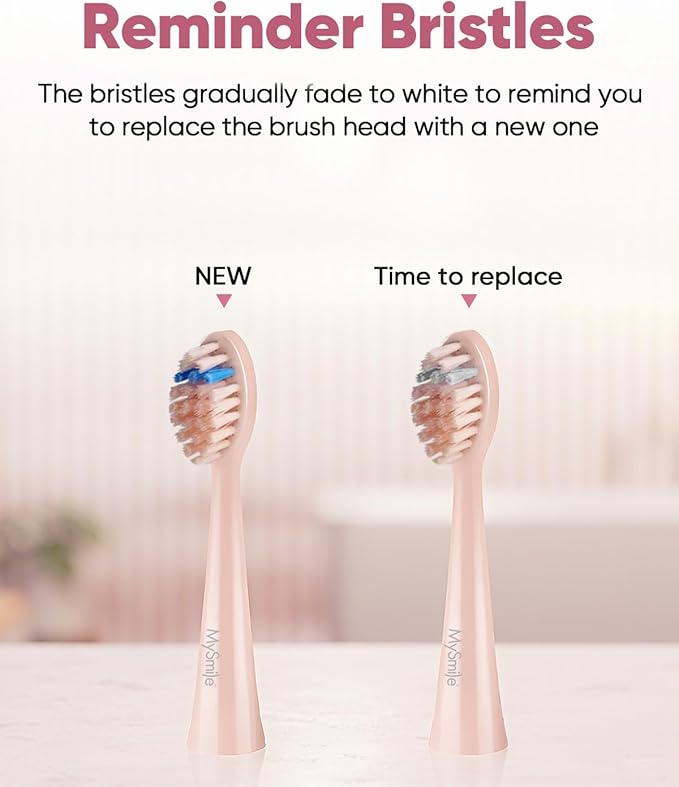 MySmile DY156 Electric Toothbrush for Adults Rechargeable Sonic Battery Toothbrush Portable with 3 Brush Heads 2 Mins 5 Modes Smart Timer 45000VPM One Charge for 60 Days - Pink