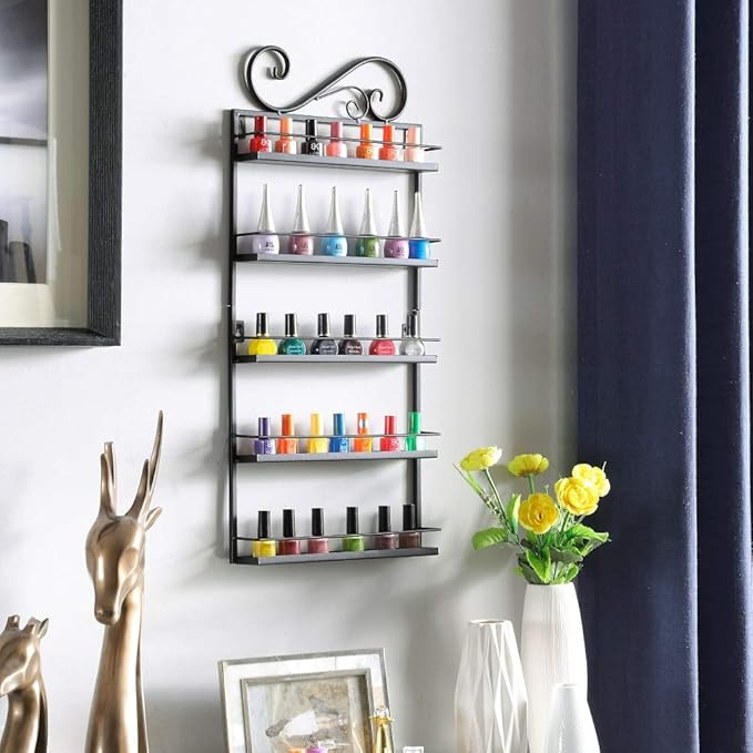 DAZONE Nail Polish Wall Mounted Rack Organizer Holds 50 Bottles Nail Polish Shelf Black