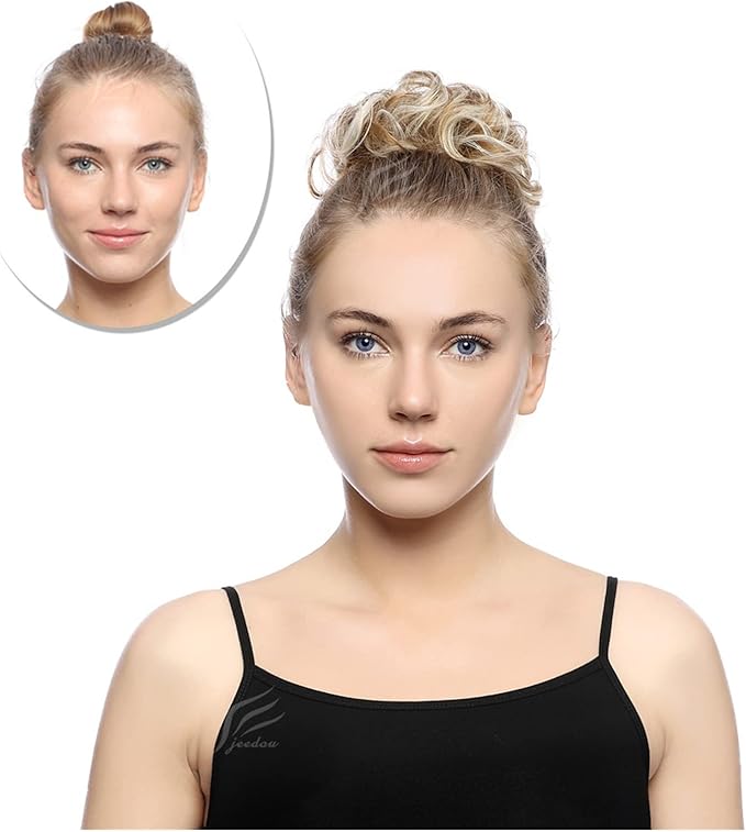 Hair Bun 1 Pack Messy Bun Hair Hoops Ponytail Hair Extensions Synthetic Donut Hair Bun Curly Wavy Hair Bun Wigs for Women Hair Bun Piece(2)