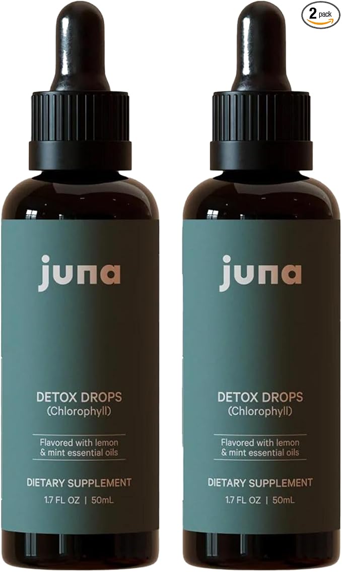 Juna Chlorophyll Liquid Drops (2-Pack) - 3X Potency Concentration - Detox Debloat Cleanse Internal Deodorant Energy &amp Cellular Support Supplement - Fresh Minty Lemon Taste