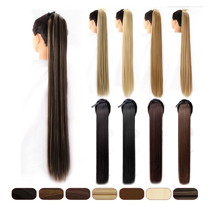 Hair Accessories 1 Pack Long Straight Drawstring Hair Clip Ponytail Extension Synthetic Wig Hair Extensions Bun for Everyday Party Use Hair Pieces For Women(0375CM)