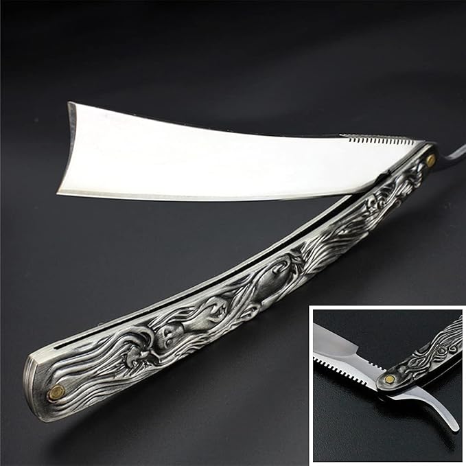 Grandslam Shaving Straight Razor Kit Steel Cutthroat Straight Razor With Leather Strop Shave Brush Stainless Steel Shaving Bowl and Stand Gift for Men