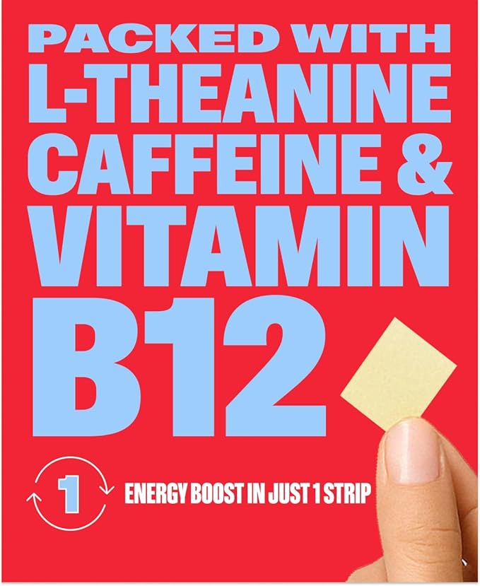 NuStrips??Fast-Dissolving Energy Strips with 50mg Caffeine L-Theanine &amp Vitamin B12 ? Instant Energy &amp Focus Without Jitters or Crash ? Works Faster Than Coffee ? Refreshing Lemon (30 Strips)