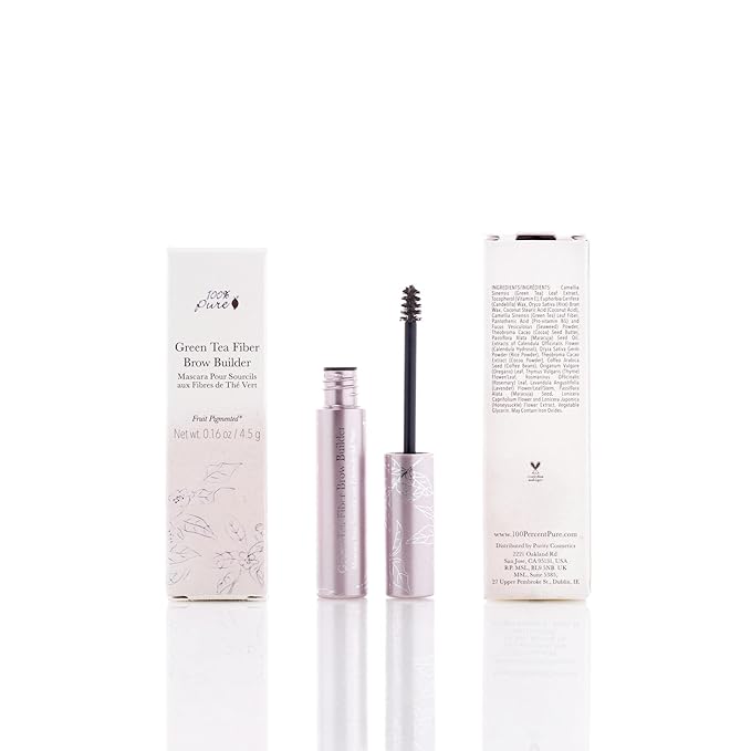 100% PURE Green Tea Fiber Brow Builder 0.16 oz Brow Tint Gel Eyebrow Makeup Define and Sculpt Eyebrows Natural Volume Flawless Brows - Medium Brown