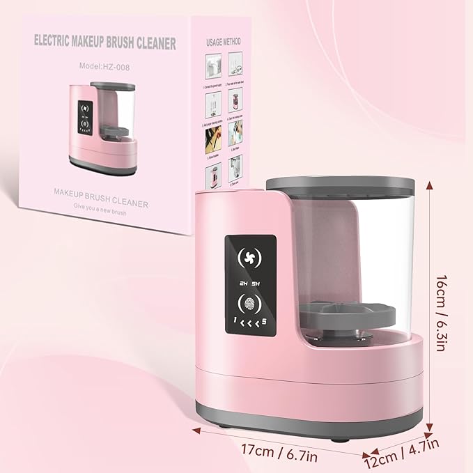 3 IN 1 Electric Makeup Brush Cleaner Machine With Makeup Brush Dryer-Holder-Portable Automatic USB Cosmetic Brushes Cleaner Tool for All Size Beauty Makeup Brush SetEyeshadow Blush Brush (Rose Pink)