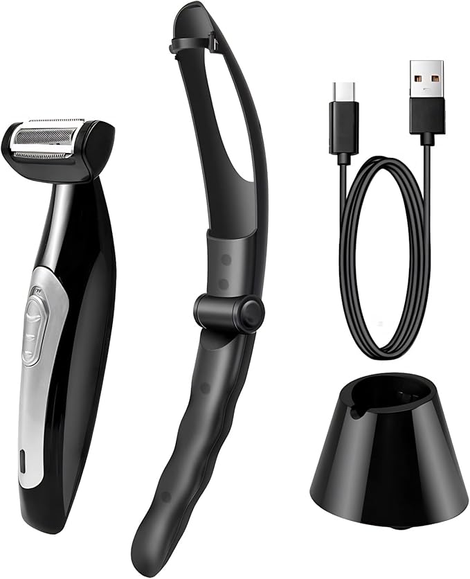 Yoidesu Men's Body Groomer with Adjustable Extreme Reach Handle Wet/Dry Use Back Hair Remover