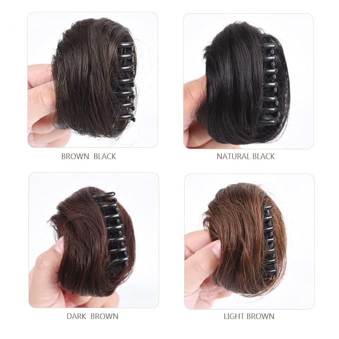 messy bun hair piece 1/2 PCS Mini Claw Clip in Messy &amp Cat Ears Short Synthetic Curly Wavy Hair Bun Extensions Wig Accessory Updo Hairpieces for Women Girls bun hair pieces for women ( Color : FB0
