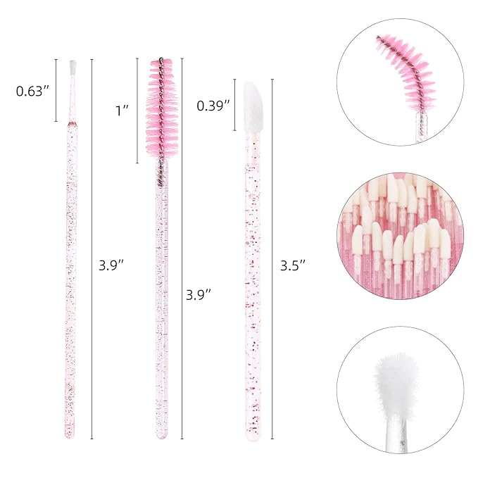 1500 PCS Eyelash Extension Supplies Kit 500 Spoolies Mascara Wands 500 Lip Brushes 500 Micro Swabs Pink Disposable Eyelash Brushes Makeup Applicator Tool with 3 Reusable Containers