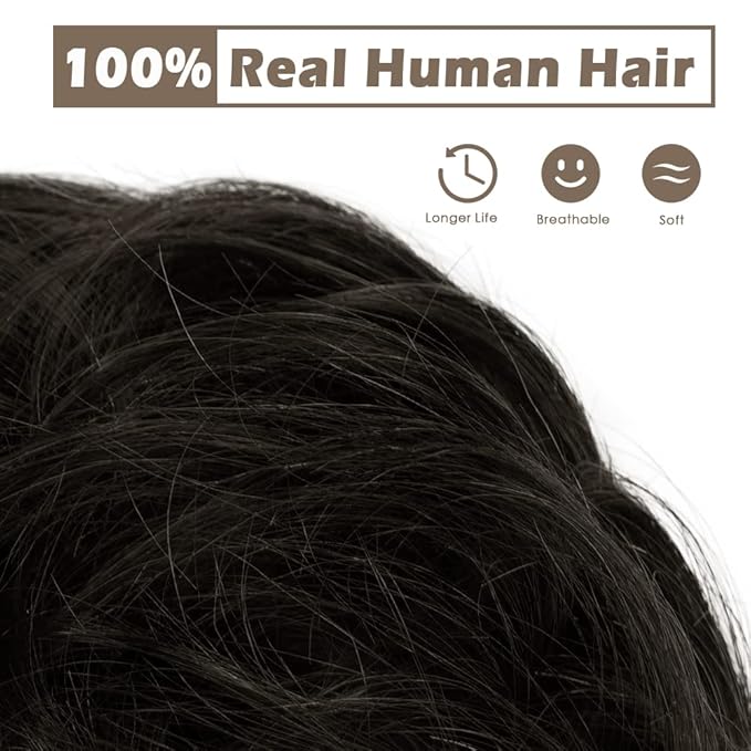 BARSDAR Human Hair Bun Extension - Human Hair Bun Scrunchie for Women Girls - Real Hair Buns Hair Piece Large Black Hair Bun Extensions Updo Chignons Daily - Natural Black