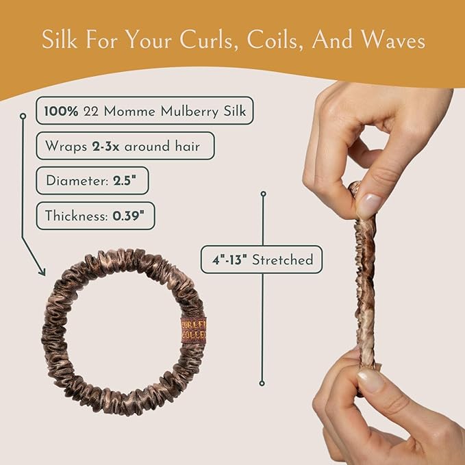 Authentic Mulberry Silk Skinny Hair Match Scrunchies for Women Anti Breakage Hair Ties for Curly Thick &amp Thin Hair 100% Silk for Buns Sleep &amp Ponytail Honey/Deep Bronde (4 Pack)