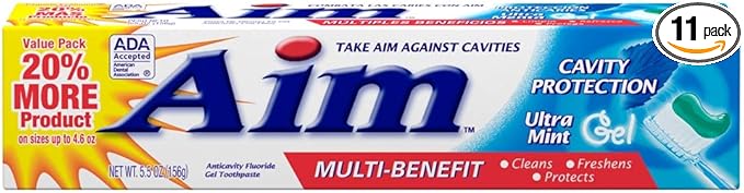 Aim Multi-Benefit Cavity Protection Gel Toothpaste Ultra Mint 5.50 oz (Pack of 11)