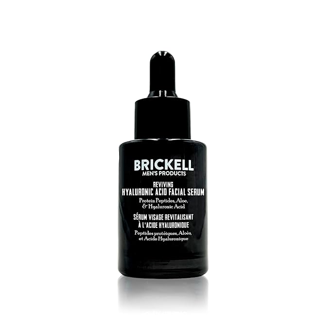Brickell Men's Anti Aging Hyaluronic Acid Serum for Face Reviving Day Serum for Men Natural and Organic with Protein Peptides to Restore Firmness and Collagen 1 Ounce Scented