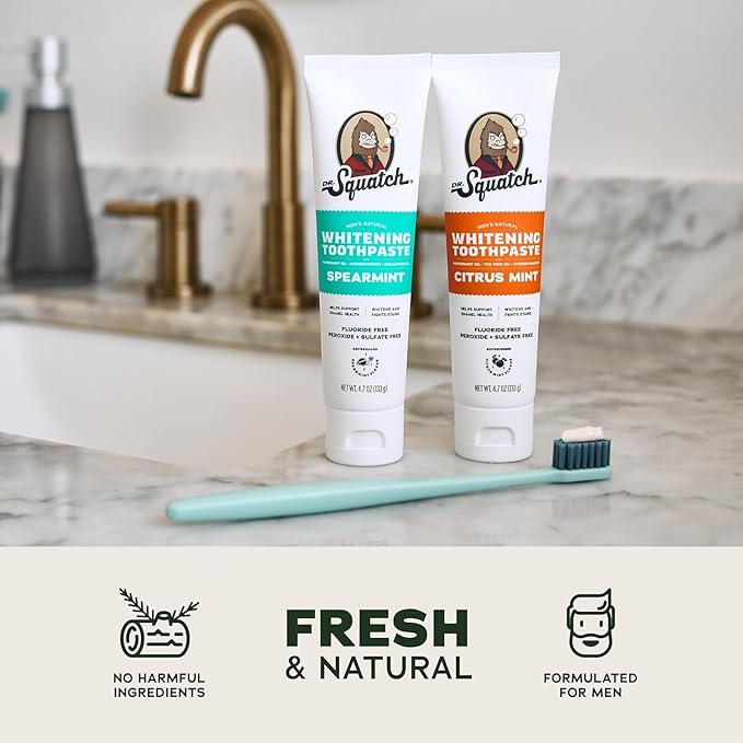 Dr. Squatch Natural Teeth Whitening Toothpaste Kit - Day and Night Flouride Free Natural Toothpaste - Citrus Mint Spearmint (4.7 oz 2-Pack)