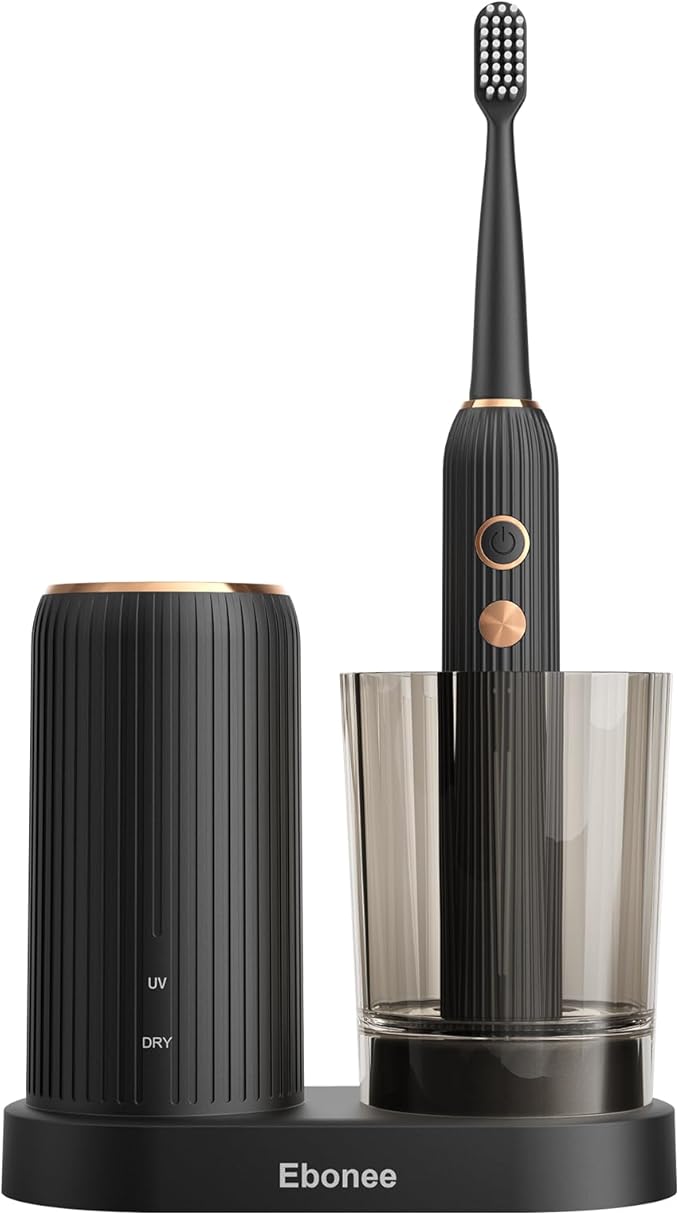 Sonic Electric Toothbrush for Adults with Drying Storage Holder 8 Brush Heads Smart Timer USB Rechargeable Deep Clean Power ? Classic Black Edition