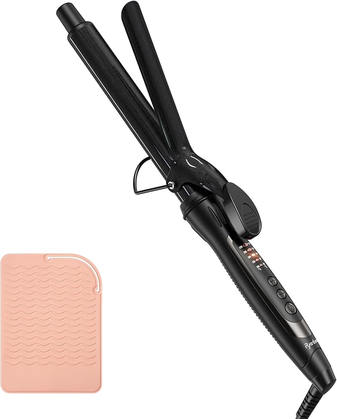1 Inch Curling Iron 5 Temperature Settings Professional Spring Hair Iron for All Hair Types Max 430℉ with Heat Resistant Mat (1 Inch Black)