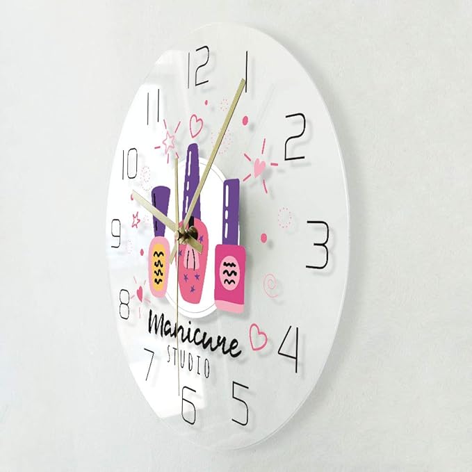 The Geeky Days Manicure Studio Nail Polish Custom Print Silent Wall Clock Personalized Nail Salon Hanging Watch Gift for Nail Technician