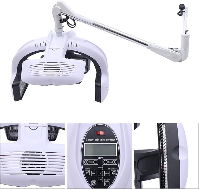 Wall Mounted Orbiting Hair Dryer 1500W Temperature Adjustable Salon Hair Perming Machine 360 Degree Rotating Heating Ring Rotating Hair Treatment Machine with 5 Heating Discs for Salon SPA