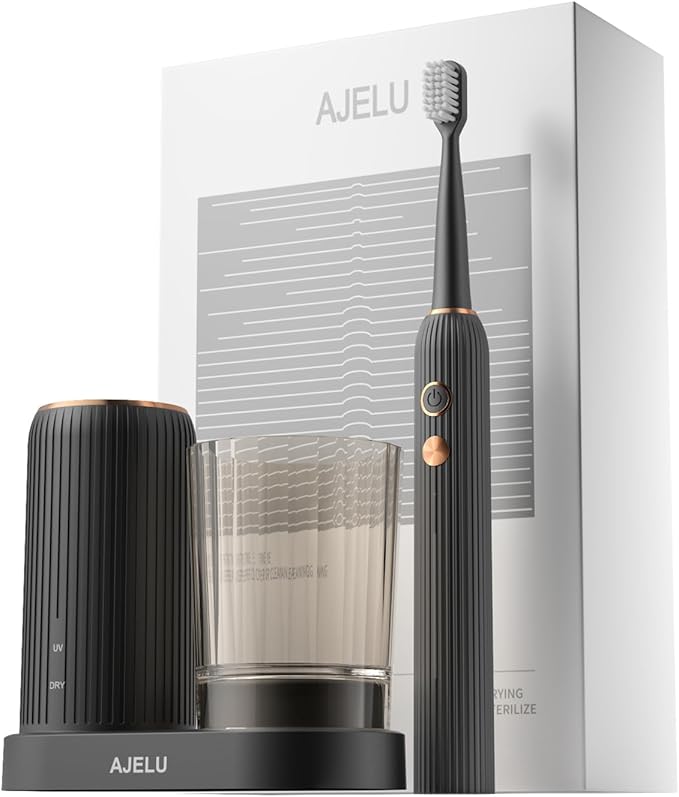 Sonic Electric Toothbrush for Adults with Drying Storage Holder 8 Brush Heads Smart Timer USB Rechargeable Deep Clean Power ? Classic Black Edition