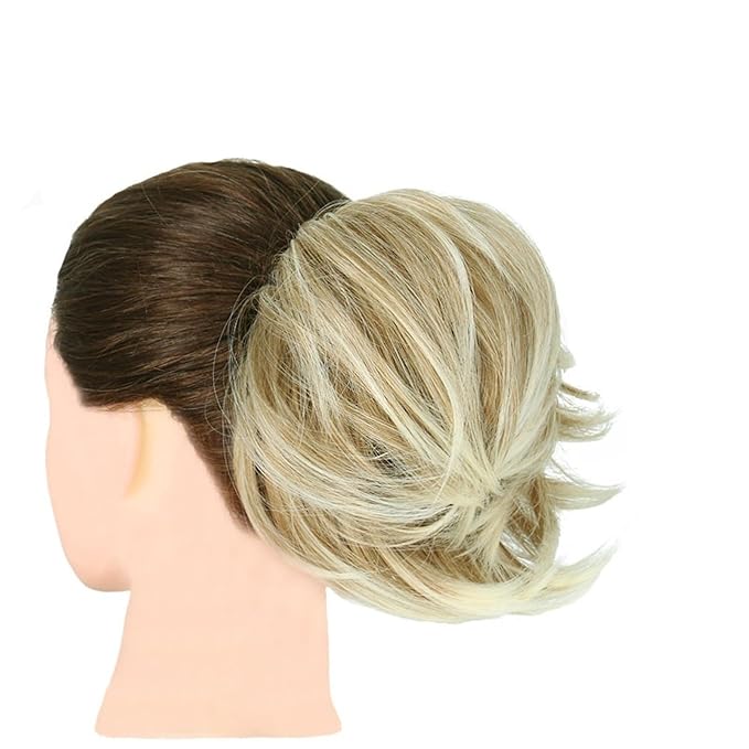 EARSHOT Hair Buns Hair Piece 1 Pack Synthetic Messy Bun Hair Extensions Wavy Curly Bun Short Ponytail Bun Extensions Women Elastic Bun Wigs Hair Accessories For Girls (Color : 27T613)
