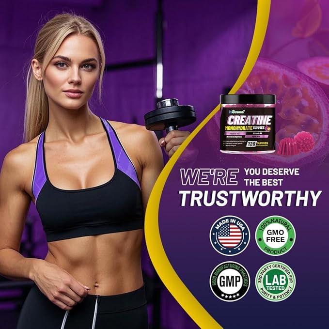 Creatine Monohydrate Gummies 6g for Men &amp Women Potent Creatine Supplement Chewables Creatine for Energy Boost Increase Strength and Build Muscle Gluten-Free Sugar Free120 Count