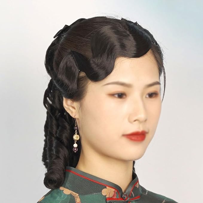Hair Accessories Princess Curly Wig Ladies Fashion Cheongsam Wig Retro Styling Ponytail Hair Extension Curly Comb Curly Hair Bun Hair Pieces For Women(B)