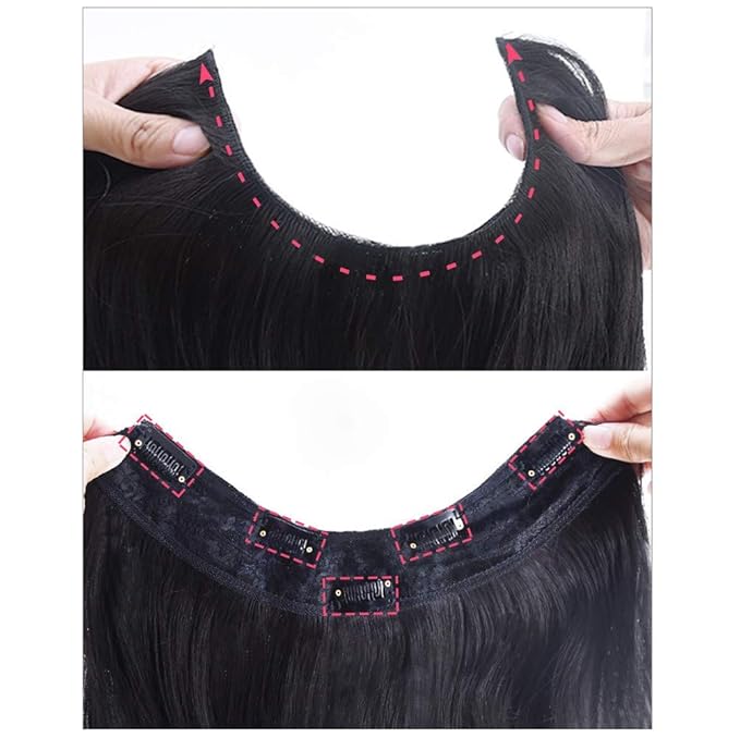 12 Natural Black Wavy U-Shape Part Half Wig One Piece Clip in Hair Extensions Clip in Hairpiece for Women Natural Looking