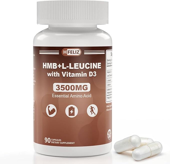 HMB and Leucine Supplement 3500mg L-Leucine HMB with Vitamin D3 Amino Acid BCAA for Men Vegan Gluten Free 90 Capsules