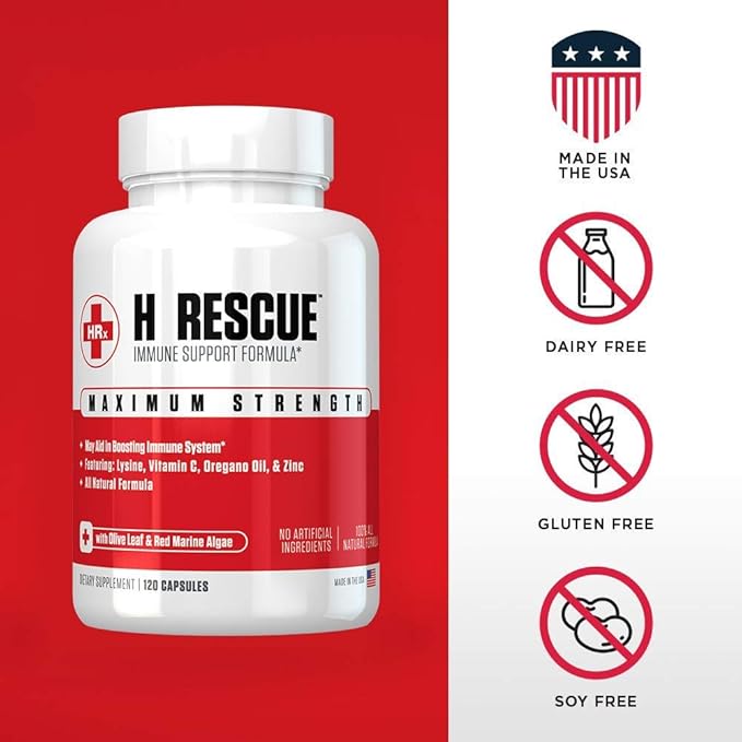 Re+Gen Nutrition H Rescue Immune Support Supplement for Adults Capsules with Zinc Vitamin C L lysine Amino Acid &amp Oregano Oil for Immunity Health in Men &amp Women 120 Capsules