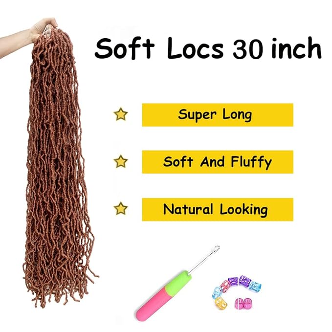 Ginger Soft Locs 30 Inch 7 Packs Faux Locs Color 350 Crochet Locs Hair Whole Strand No Extended Pre-looped Long Locs Synthetic Crochet Braids Hair Extensions For Black Women (30inch 7packs Ginger)