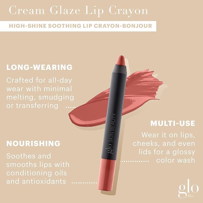 Glo Skin Beauty Cream Glaze Lip Crayon | New Neutral Shades Deep Neutral Rose (Bonjour)