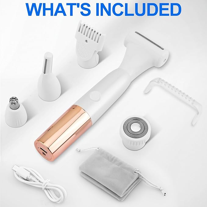 5-in-1 Bikini Trimmer Electric Razors for Women Cordless Electric Shaver with LCD Display for Facial Body Legs Hair Rechargeable Waterproof Pubic Body Hair Trimmer Birthday Christmas Gifts for Women