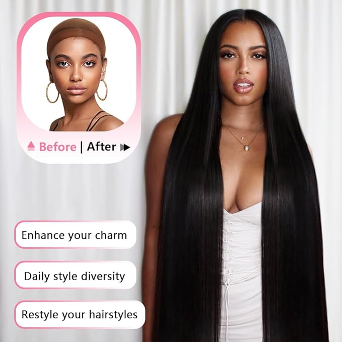 26 Inch Straight Lace Front Wigs Human Hair 13x6 HD Transparent Lace Front Human Hair Wigs for Women Glueless Brazilian Virgin Hair Lace Frontal Wig 200% Density Pre Plucked
