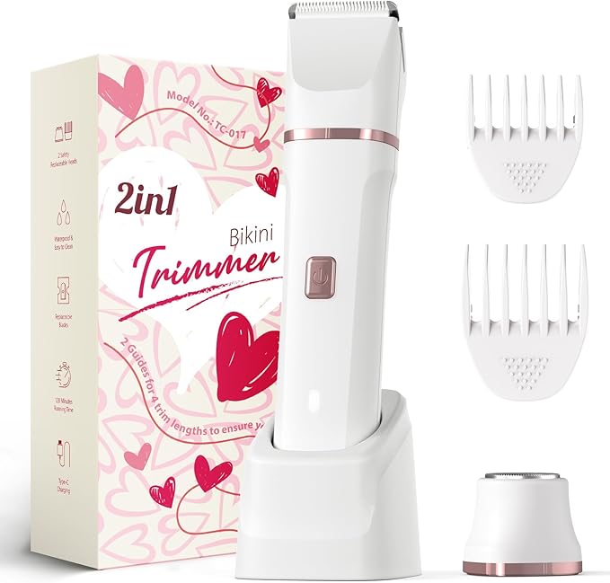 Electric Razor for Women Men - Wet Dry Shave Waterproof Bikini Trimmer Pubic Hair Removal Shaver with Hypoallergenic Ceramic Blades Facial &amp Body Groomer USB Recharge Birthday Gifts - White