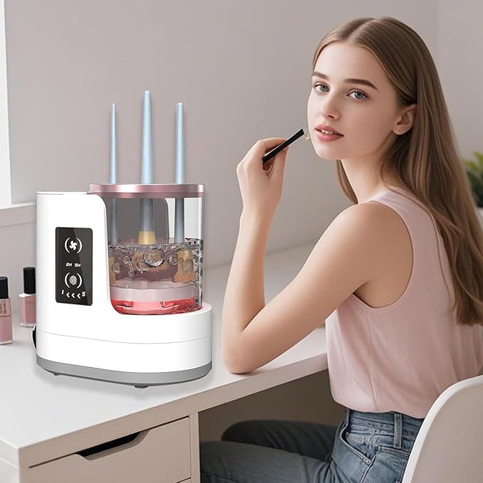 Makeup Brush Cleaner Machine 3 IN 1 Electric Makeup Brush Cleaner &amp Dryer Cosmetic Brushes Cleanser USB Makeup Brush Washer Cosmetic Brushes Cleaner Tool for All Makeup Brush Sponges (White)