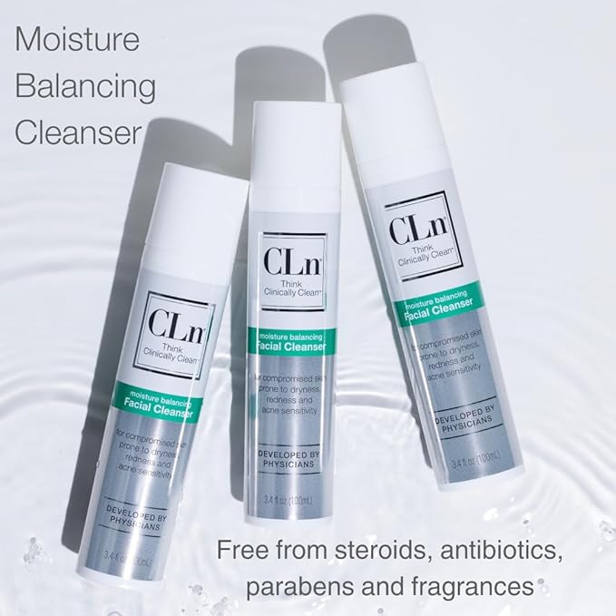 CLn® Facial Cleanser - Hydrating Facial Cleanser with Glycerin For Skin Prone to Dryness Eczema Redness Irritation &amp Acne Sensitivity Fragrance-Free &amp Paraben-Free 3.4 fl. oz.