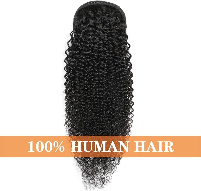 Datanala Brazilian Remy Kinky Curly Ponytail Extensions 22Inch Human Hair Drawstring Ponytail Extension Ponytail Clip in Hair Extensions Nature Black Color for Black Women