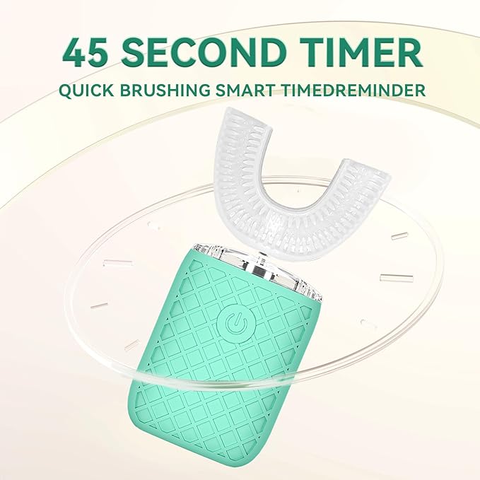 Adult Sonic Automatic Electric Toothbrush 360° Oral Cleaning Stain Whitening IPX7 Waterproof Rechargeable u-Shape Brush Head*3+Straight Handle Brush Head*2 (Green-Cup)