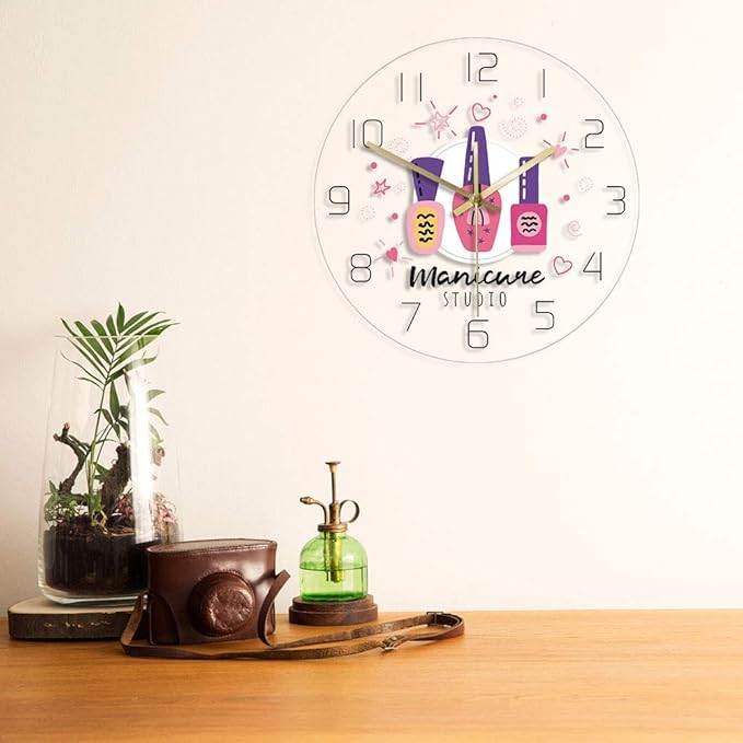 The Geeky Days Manicure Studio Nail Polish Custom Print Silent Wall Clock Personalized Nail Salon Hanging Watch Gift for Nail Technician