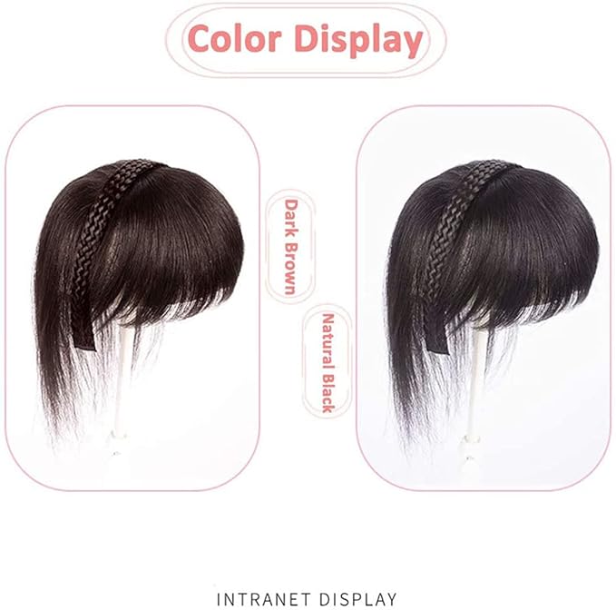 10 Women Human Hair Braided Headband Hair Piece Clip in Hairband Braids Human Hair Extensions Twist Braid Human Hair Topper with Bangs Dark Brown