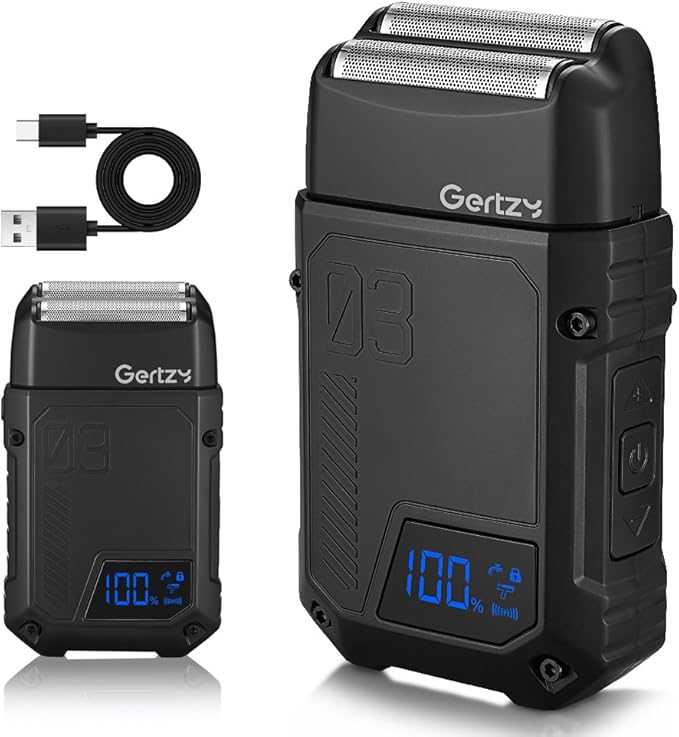 Gertzy Electric Shaver for Men Face Men's Razor Cordless Beard Foil Shavers Wet Dry Waterproof 3-Speed Adjustable ShavingRechargeable Type-C Charging LED Display (Black)