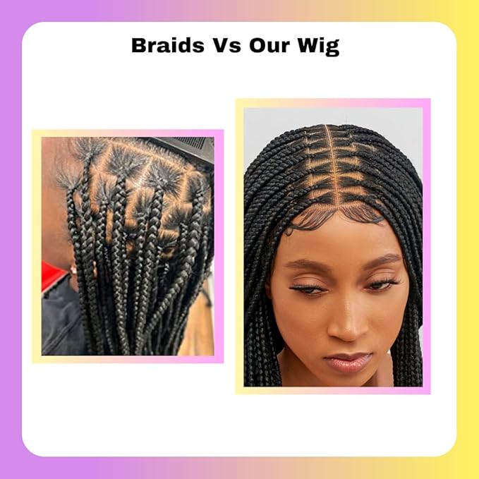 Wow Braids Box Braid Wig - Knotless Braided Wigs for Black women with 360 glueless Full Swiss Lace Cap &amp Human Baby Hair Frontal Synthetic Long Neat African Handmade Braiding - 36 inch/Black
