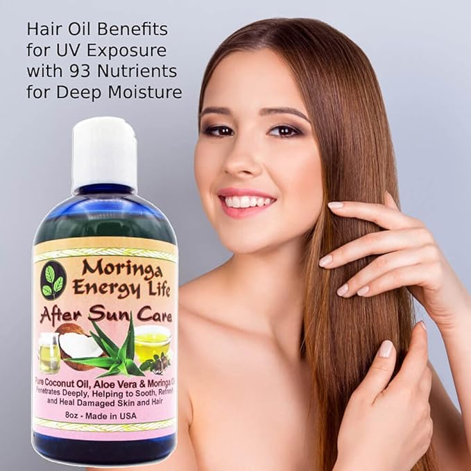 Moringa Energy Life After Sun Care Oil 8 oz Soothes Skin from Sun Exposure with Coconut Oil Aloe Vera Juice Moringa Oil for Skin and Hair