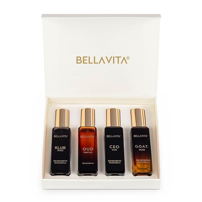 Bella.Vita Luxury Man Perfume Gift Set 4 x 20 ml for Men with KLUB OUD CEO G.O.A.T Perfume | Woody Citrusy Long Lasting EDP Fragrance Scent