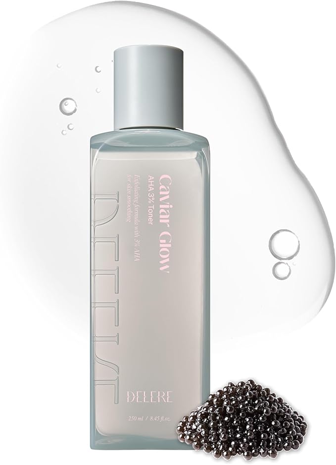 Delere Caviar AHA 3% Glow Toner | Korean Collagen Exfoliating Toner | Korean Exfoliator for Radiance Collagen Skin Care 250ml