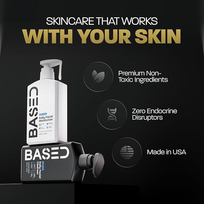 BASED Daily Skincare Duo | Purifying Face Wash + Restoring Moisturizer | Built For All Skin Types | Healthy Ingredients | Hormone Safe - ZERO Endocrine Disruptors