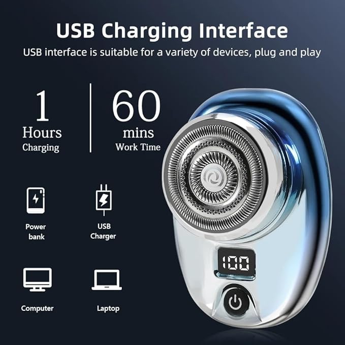 Head Shavers for Bald Men Mini Electric Razor Wet and Dry Washable Razor USB Charging Digital Display Portable Electric Shaver (Color : Gradient Blue)
