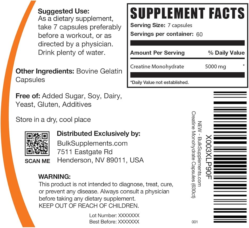 BulkSupplements.com Creatine Monohydrate Capsules - Micronized Creatine Pills - Gluten Free 7 Capsules per Serving (5000mg) 420 Count (Pack of 1)
