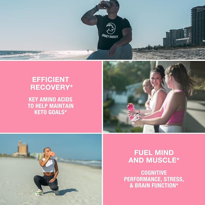 Honey Badger BCAA + EAA Amino Acids Powder BCAAs + L-Glutamine Keto Vegan Sugar Free for Men &amp Women Hydration &amp Post Workout Muscle Recovery Drink Mix Pink Lemonade 30 Servings