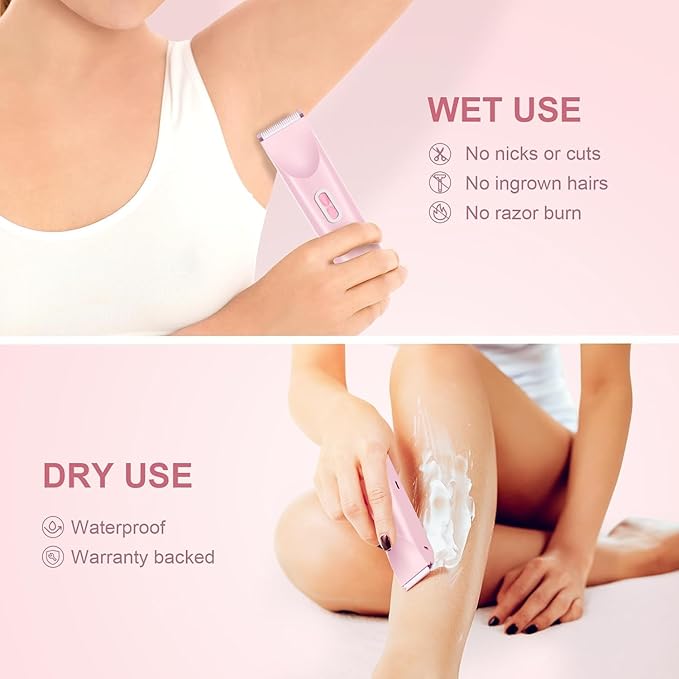2026 New Bikini Shaver for Women Electric Trimmer 2.0 with Stainless Steel Dual Head IPX7 Waterproof Wet and Dry Use Reduces Pulling Suitable for All Skin Types (Pink)